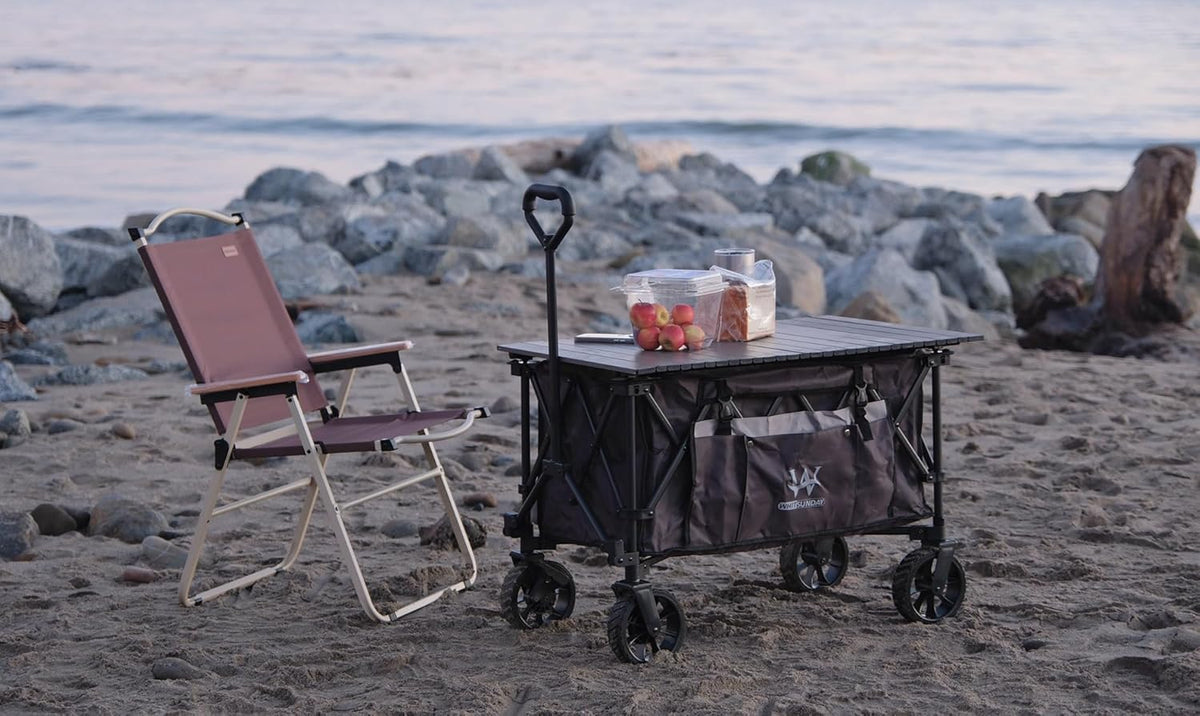 Whitsunday Folding Collapsible Utility Wagon, 400Lbs Heavy Duty Outdoor Park Beach Wagon with Table