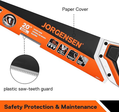 JORGENSEN 20 Inch Black Coated Pro Hand Saw, 11 TPI Fine-Cut Ergonomic Non-Slip Aluminum Ultrasonic