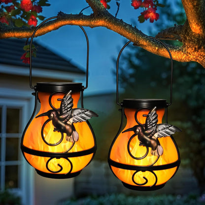 X-PREK 2 Pack Solar Lanterns Outdoor Waterproof Hummingbird Hanging Solar Lantern Flickering Flame