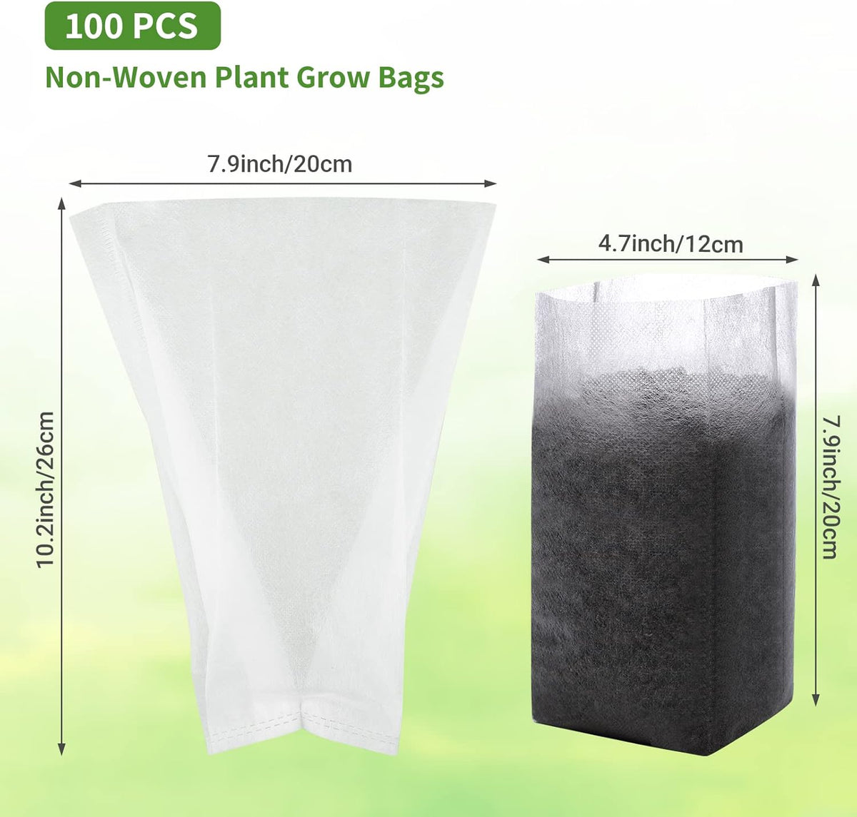 GREANER Nursery Growing Bags - 7.8x10.2 inches, 100PCS Non-Woven Biodegradable Plant Nursery Bags