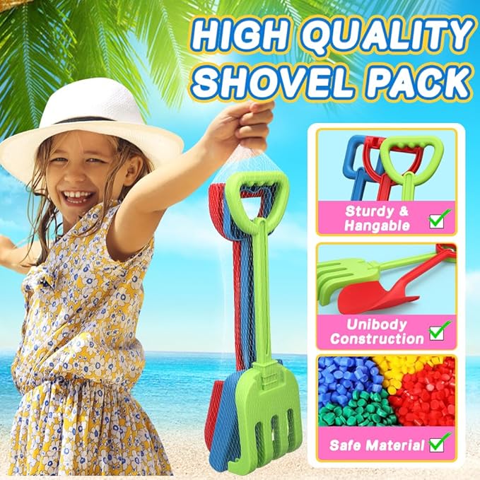 3 PCS Beach Shovel Sand Shovels Toys for Kids Adults, 16 Inch Spade Rake Sandbox, Sturdy Scoop