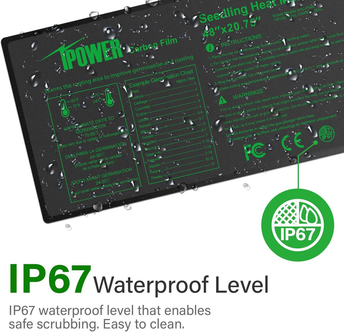 iPower GLHTMTPROLX2 2 Pack Upgraded Carbon Film 48" x 20.75" Seedling Heat Mat Durable Waterproof