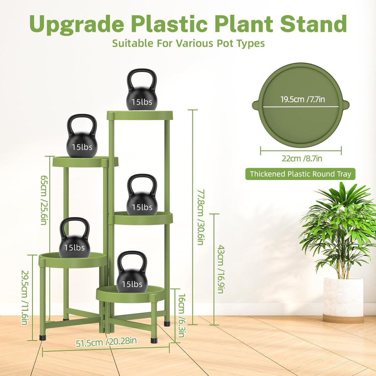 iDavosic.ly 5 Tier Folding Plant Stand Indoor Outdoor with Plastic Tray, Tiered Corner Flower
