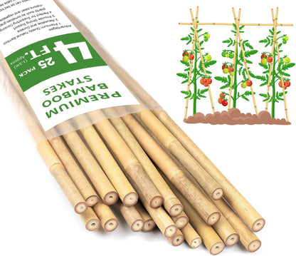 Plant Stakes 4FT, Natural Bamboo Stakes, HAINANSTRY 25Pcs Sturdy Bamboos Garden Stake, Bamboo