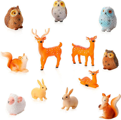 Skylety 12 Pcs Miniature Fairy House Garden Animals Fairy House Figurines Kit Mini Forest Animals