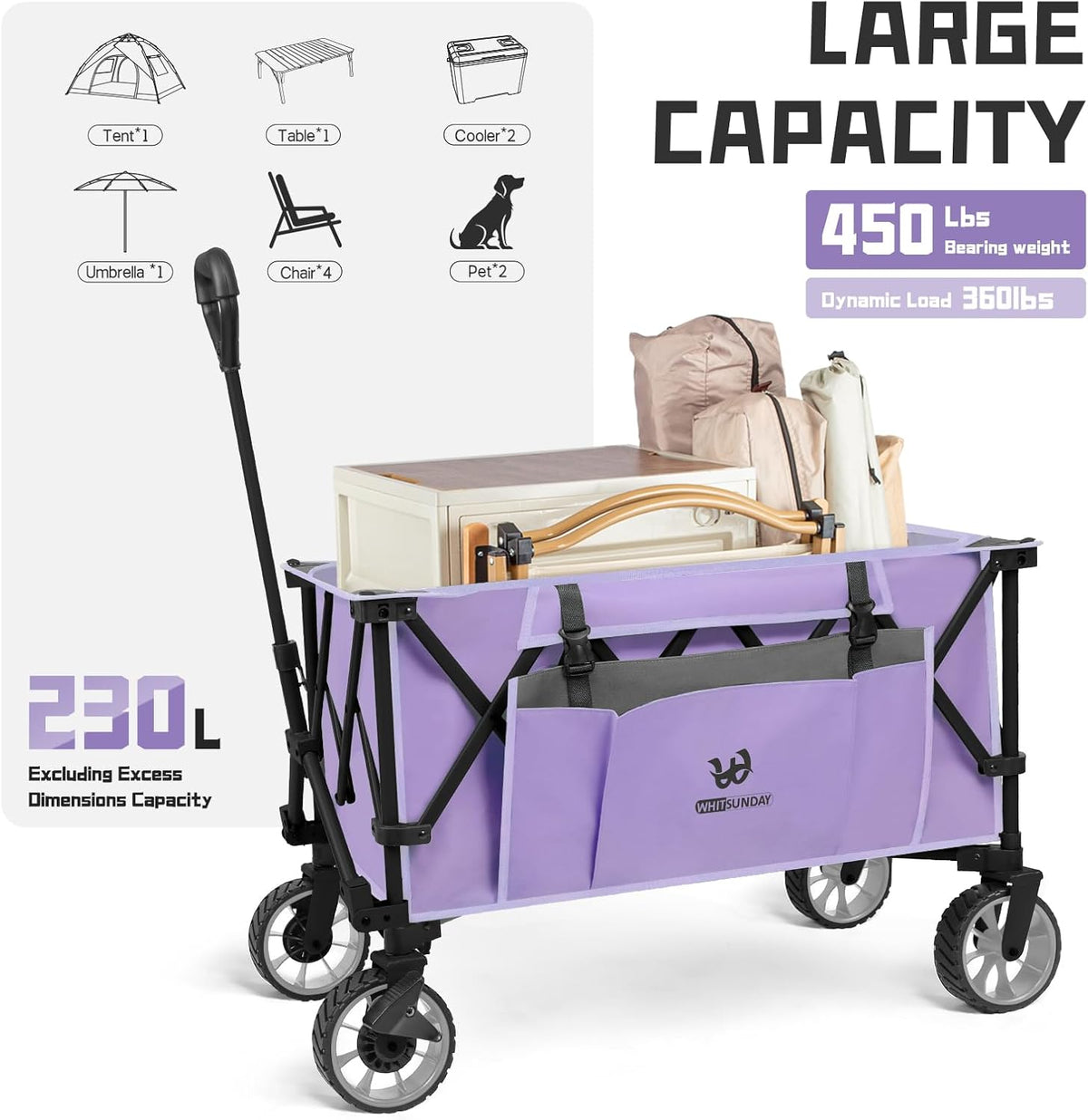 Whitsunday Folding Collapsible Utility Wagon, 400Lbs Heavy Duty Outdoor Park Beach Wagon with Table