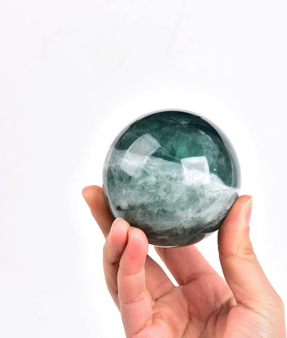 JIC Gem Natural Green Fluorite Quartz Crystal Ball Sphere Healing Crystal Sphere Decorative Ball