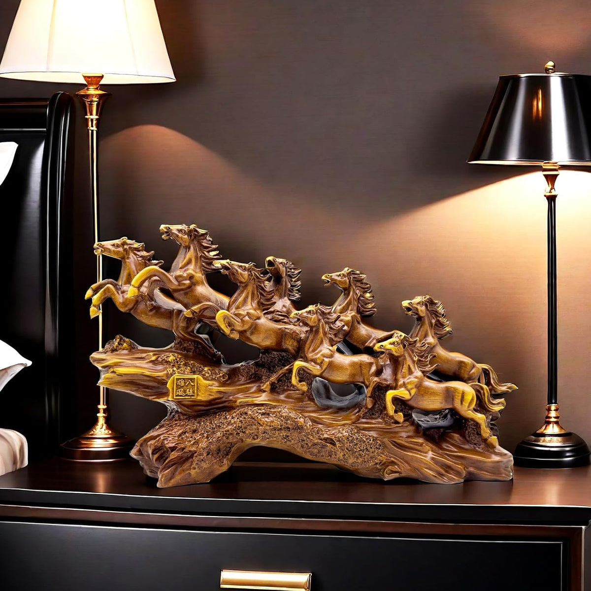 13.7 Inch Chinese Feng Shui Running Horses Statue Sculpture Frgurines Good Lucky Gift for FengShui