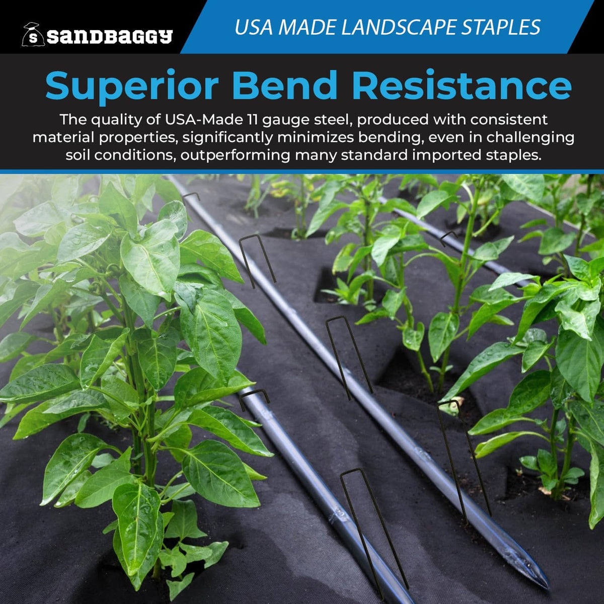 Sandbaggy USA Made 9-inch Landscape Staples - Garden Stakes - Landscaping Fabric, Netting, Sod
