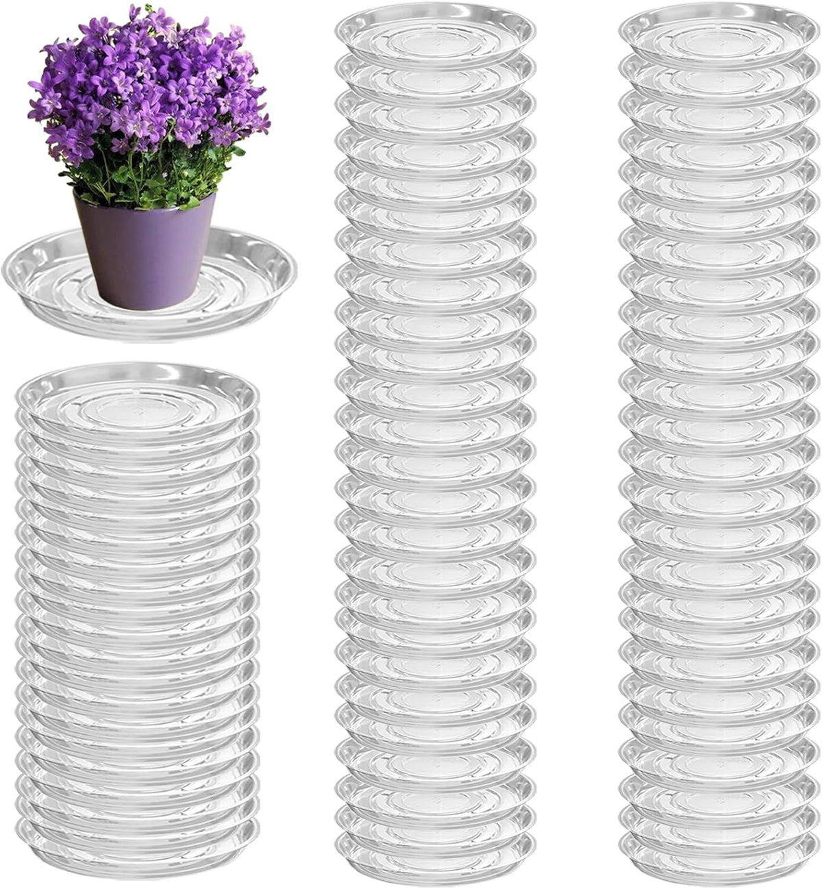 70 Packs 6" Clear Plant Saucers for Indoor Outdoor Use Heavy Duty Plastic Plant Trays for Planter