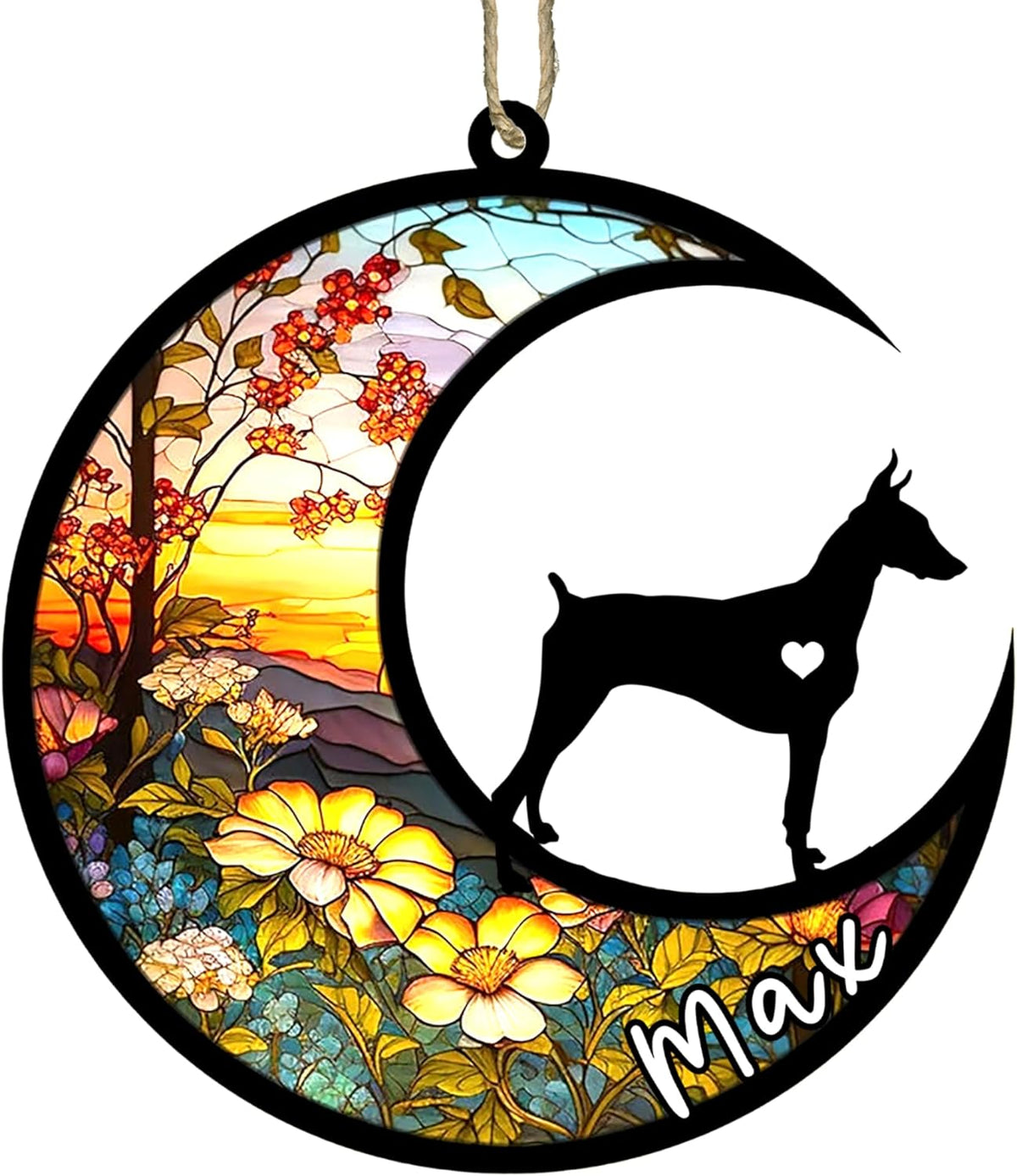 Personalized Dog Memorial, Custom Name Doberman Pinscher Cropped Ears Dog Christmas Ornament