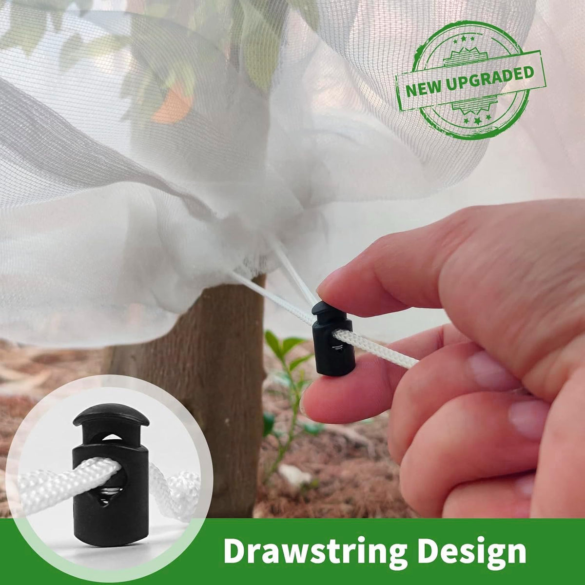 7.3×6Ft Fruit Tree Netting Cover with Drawstring/Zipper- Bird Garden Mesh Netting Protect Tomato