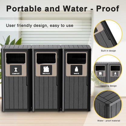 ROJIK 35" Tall Outdoor Trash Can,Weatherproof Resin Garbage Indoor Durable Lightweight,Suitable for