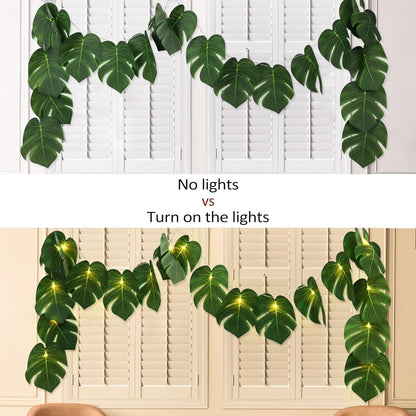 RECUTMS Artificial Tropical Palm Leaves String Lights, Large Size 20 LED Monstera Leaf Wall Hanging