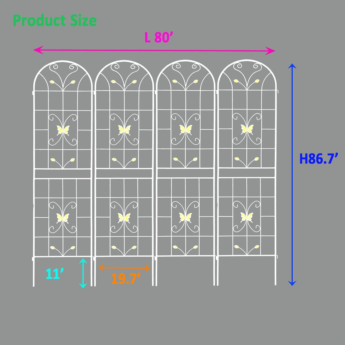 4 Pack Metal Garden Trellis 86.7" White Fence Rustproof Garden Trellis for Climbing Plants Support