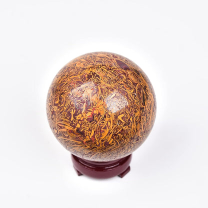 JIC Gem Real Natural Crystal Sphere Ball with Wooden Stand for Fengshui Golden Jade Healing Crystal