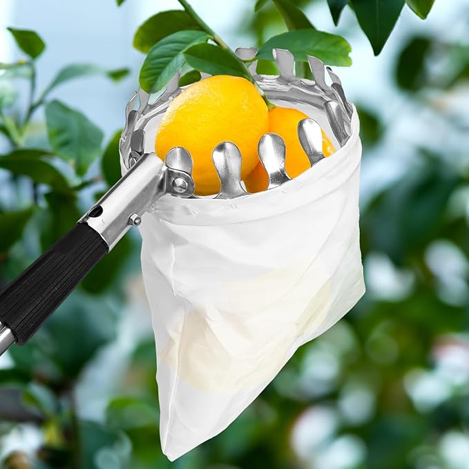 Fruit Picker Pole with Basket Telescoping, 11.5FT Adjustable Fruits Picker Tool with Lightweight