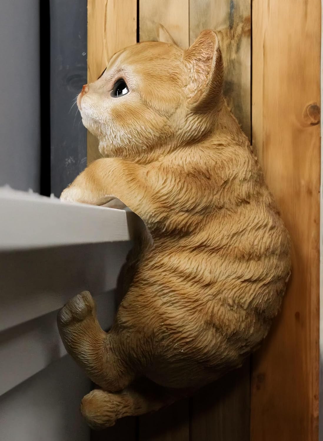 coolboy Hanging Cat Statue Garden Patio Decor,Lifelike Orange Tabby Cat Figurine Kittens Outdoor