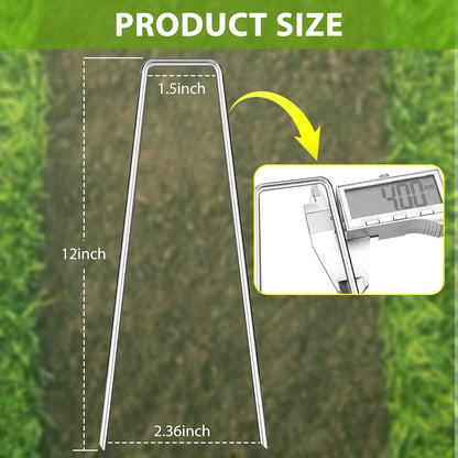 Landscape Staples 12 Inch, 100 Pack 8 Gauge Galvanized Garden Staples U-Shaped Landscape Stakes