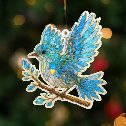 Blue Bird Stained Glass Ornament Acrylic Window Hanging Suncatcher – Bird Lover Gifts, Wildlife