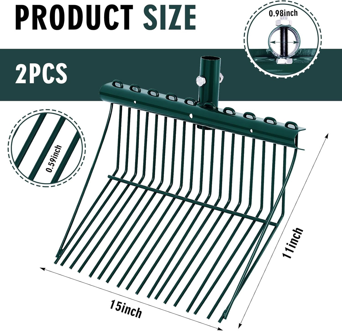 Tandefio 2 Pack Pitchfork Replacement Head Metal Horse Manure Rake Gardening Pitch Fork with Angled