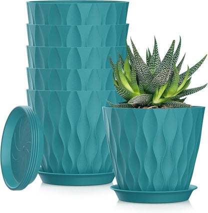 5 Inch Planter Pots, 6 Pack Indoor Planters, Small Flower Pots with Drainage Holes and Tray for