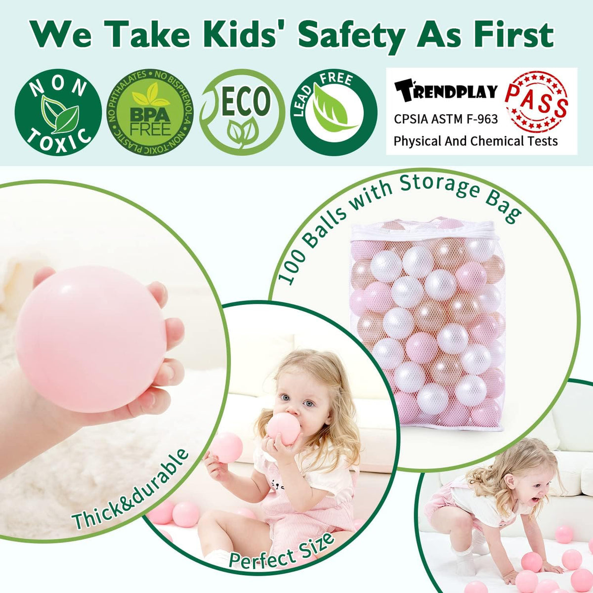 TRENDPLAY Plastic Balls for Ball Pits 2.2 Inch, Pack of 50 100 200 500 Hollow Balls, Perfect for