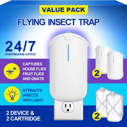 2 Flying Insect Traps & 2 Cartridges - Compatible with ZEVOM364A Refill - Plug in Fruit Fly Trap