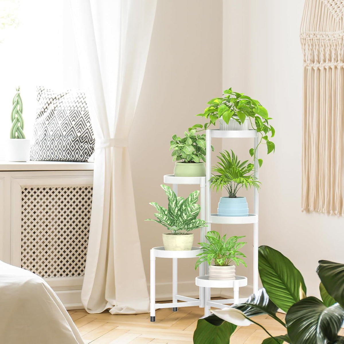 iDavosic.ly Plant Stand Indoor Outdoor, 5 Tier Corner Metal Flower Display Holder Shelf, Folding