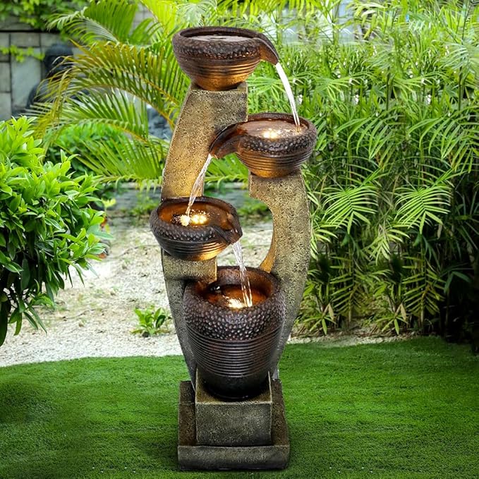 Naturefalls 40” H Modern Outdoor Fountain - 4 Crocks Outdoor Garden Fountains with Contemporary