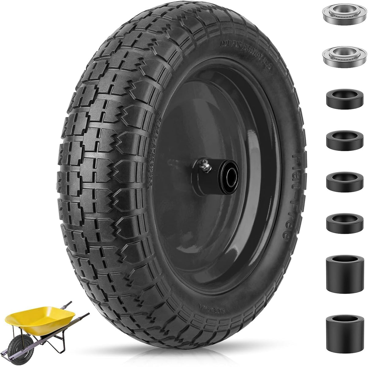 TICONN 4.80/4.00-8 Tire, 14.5" Flat Free Wheelbarrow Tire and Wheel, Solid Replacement Tires with