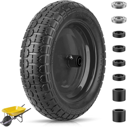 TICONN 4.80/4.00-8 Tire, 14.5" Flat Free Wheelbarrow Tire and Wheel, Solid Replacement Tires with