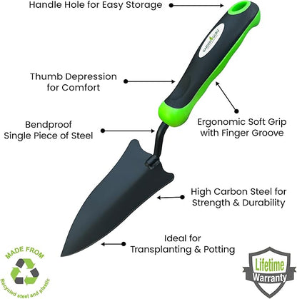 Garden Guru Transplanter Trowel Shovel - High Carbon Steel for Ultimate Strength - Rust Resistant