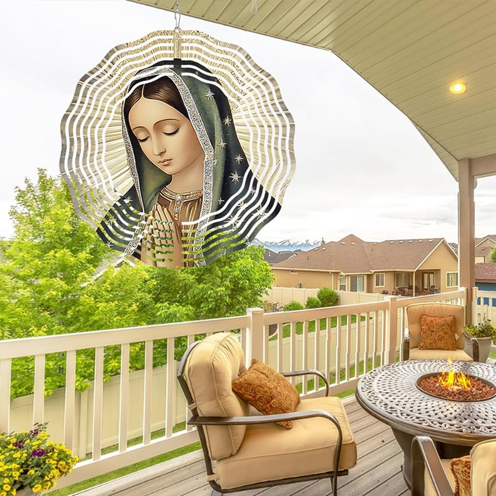 Virgin Mary Prayer Wind Spinner, Metal Wind Spinners Outdoor Indoor,Virgin Mary Hanging Garden