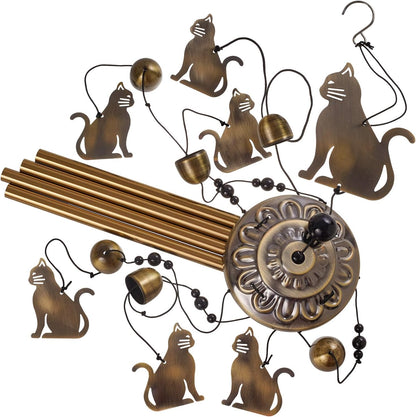 Garden Cat Wind Chimes Outdoor Indoor Decor - with 4 Tubes 7 Cats Wind Chime, Mobile Romantic Cats