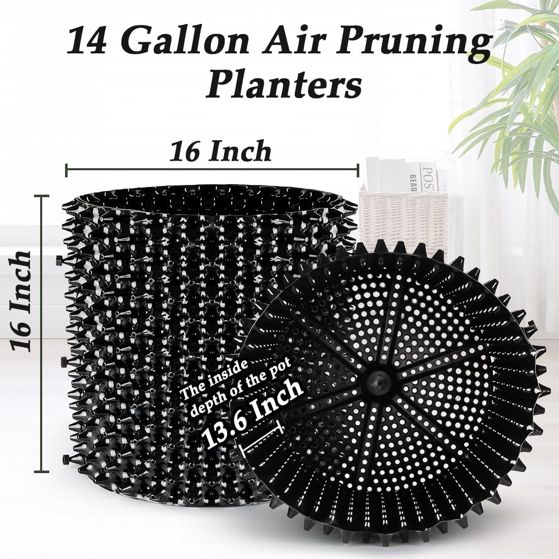 14 Gallon Air Pruning Planters, Plastic Pots for Plants, Large Plant Pots, Fruit Vegetable Garden