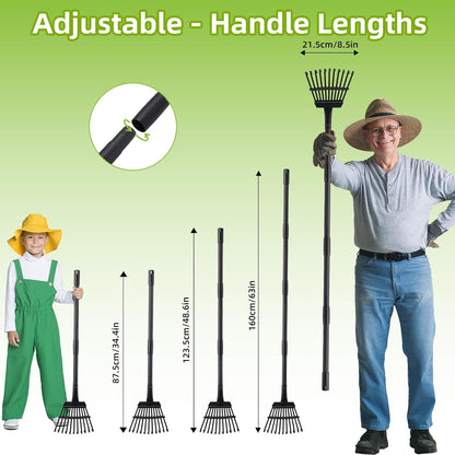 Small Rake for Gardening 63 Inch Adjustable Heavy Duty Garden Leaf Rakes Garden Tools 11 Metal
