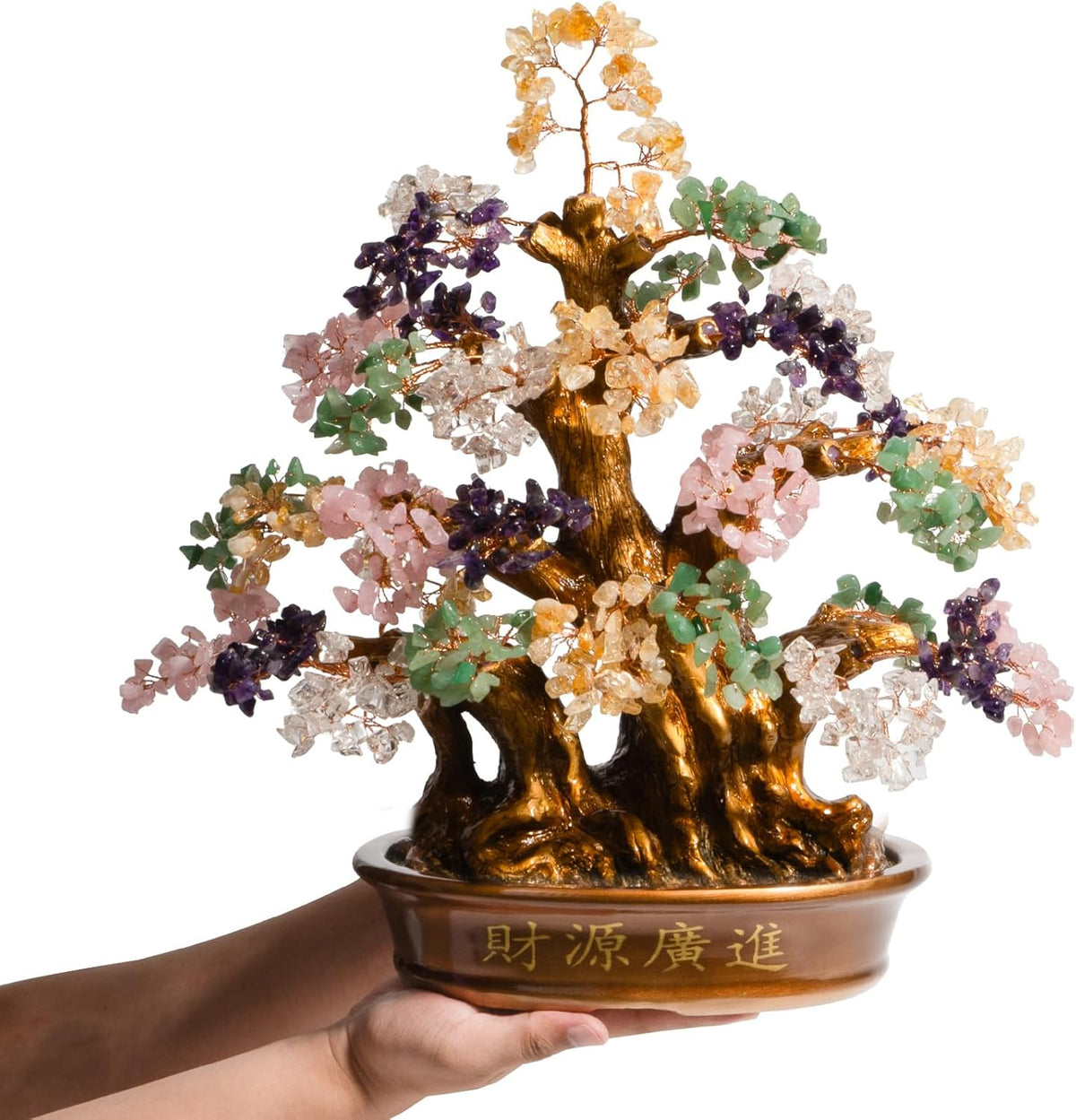 Natural Bonsai Feng Shui Money Tree, 18'', Includes Lucky Coins Chain, Tree of Life (1300 Gemstone
