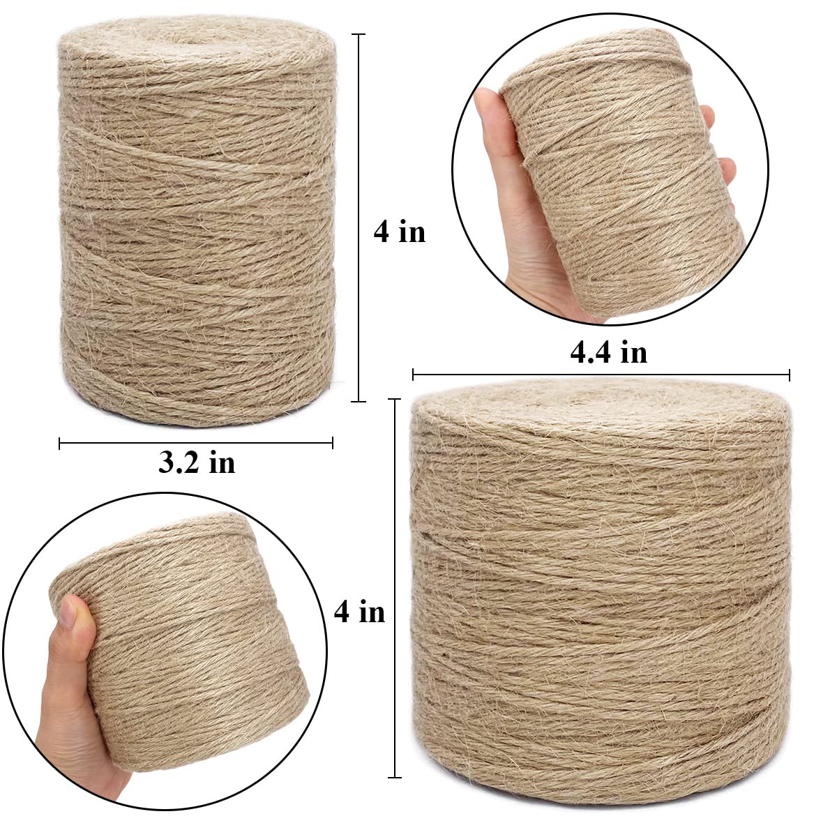500FT Jute Twine Rope 3mm Natural Thick Garden Twine String Heavy Duty for Gardening Bundling