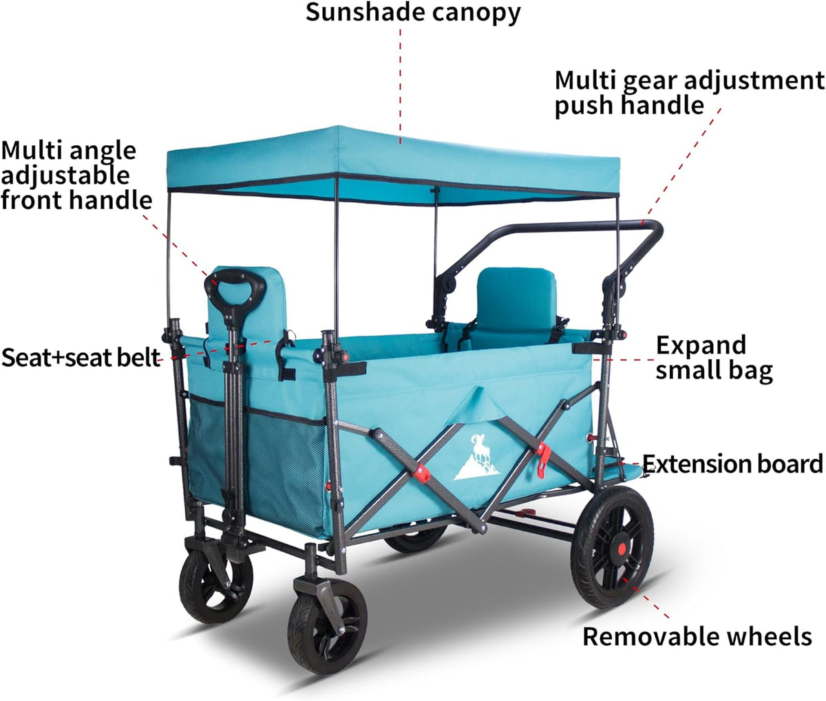 Collapsible Foldable Wagon Cart with Quick-Release Wheels & 2 Seats - Heavy-Duty Utility Wagon