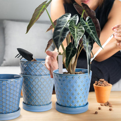 Plant Pots, 5 Inch Pots for Indoor Plants, Planters with Drainage Hole and Saucer, Ceramic Flower