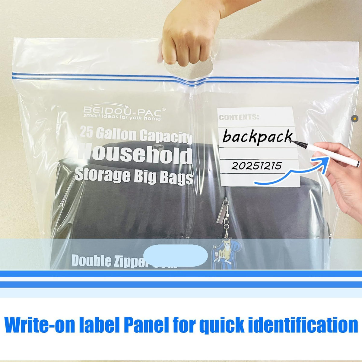 25 Gallon Jumbo Storage Bags with Handle, 30 Counts | Double Zipper Seal | Expandable Bottom