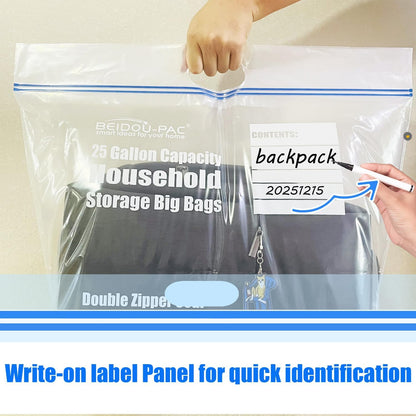 25 Gallon Jumbo Storage Bags with Handle, 30 Counts | Double Zipper Seal | Expandable Bottom