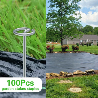Bakulyor 100Pcs Circle Top Landscape Staples, 6 Inch Garden Stake 9 Gauge Galvanized Landscape