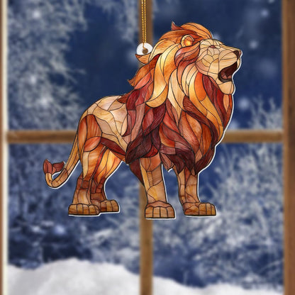 Lion Stained Glass Ornament Acrylic Window Hanging Sun Catcher – Wildlife Animal Decor for