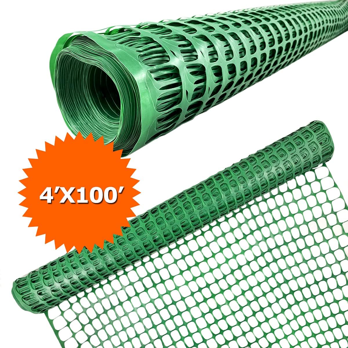 Ashman Plastic Mesh Fence, Construction Barrier Netting, Green, 4'x100' Feet, 1 Roll, Garden