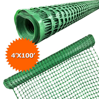 Ashman Plastic Mesh Fence, Construction Barrier Netting, Green, 4'x100' Feet, 1 Roll, Garden