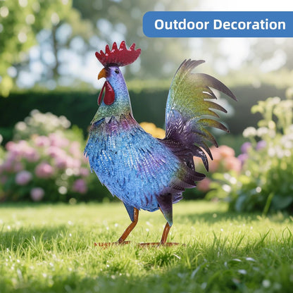 Metal Chicken Garden Sculptures & Statues,Vivid Lawn Ornaments for Garden Decorations Outdoor, Blue