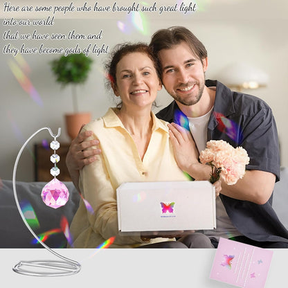 Grief Gifts for Women,40mm Crystal Suncatcher 9-inch Silver Stand with a Greeting Card,in Memory of