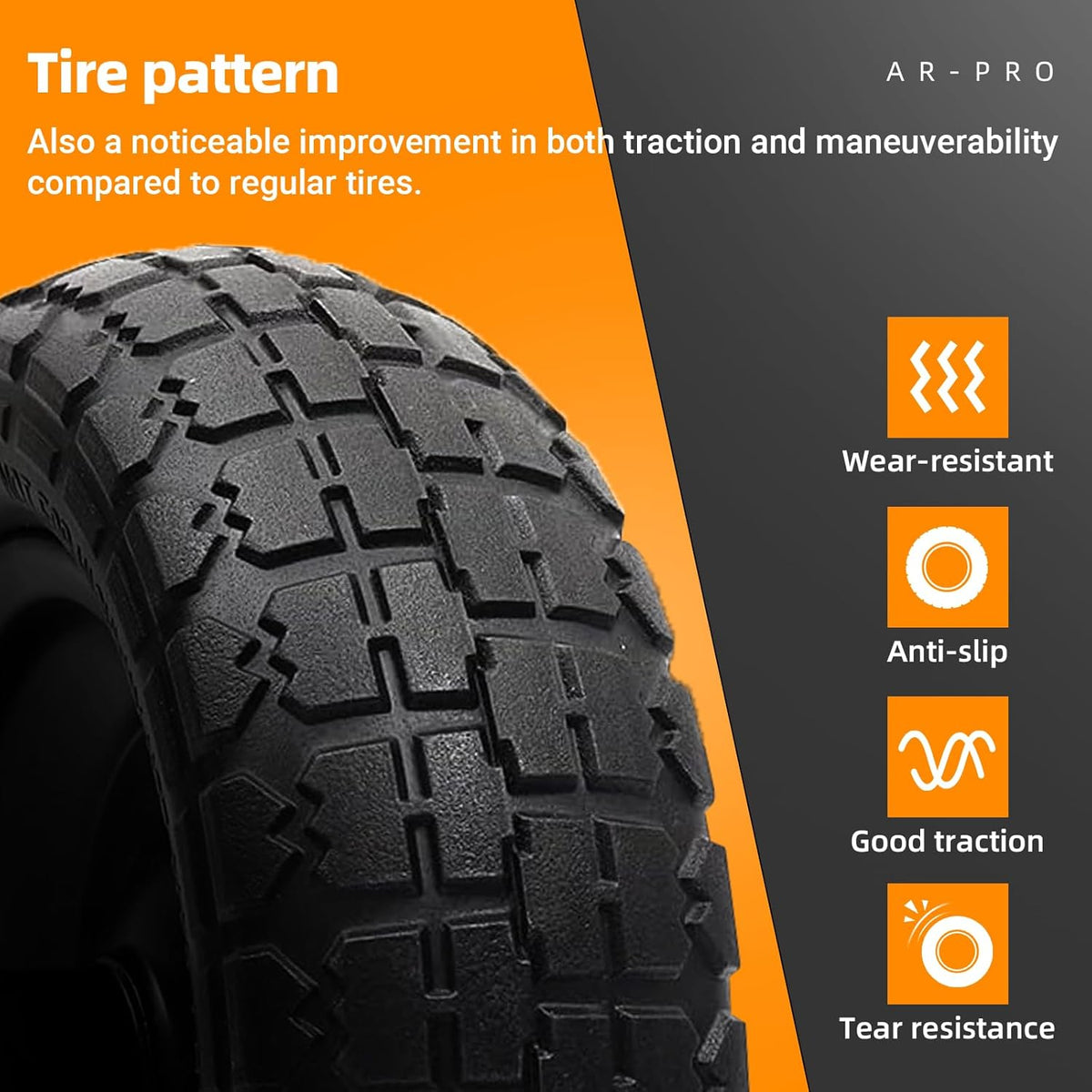 AR-PRO (4-Pack) 13" Flat Free Tire and Wheel - with 5/8" Axle Bore Hole, 2.17" Offset Hub - 13 lnch